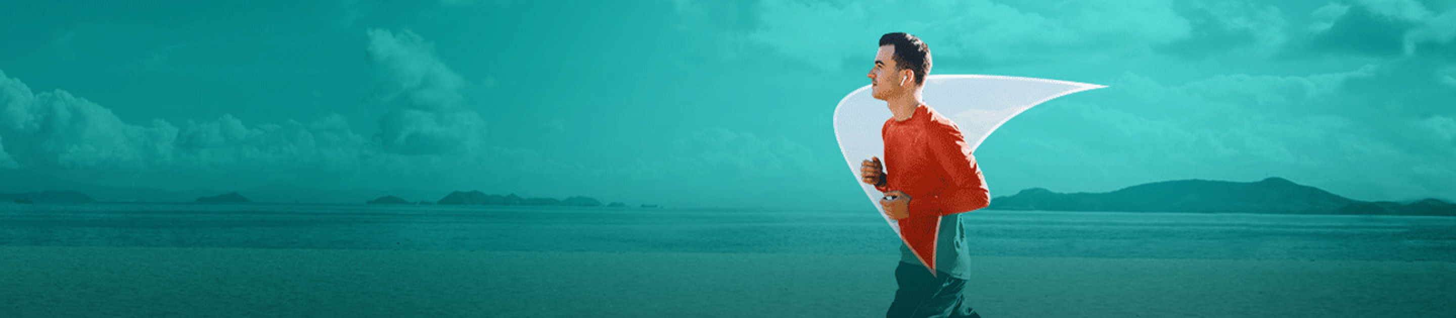 Picture of a young man running. A liver shape appears behind him.