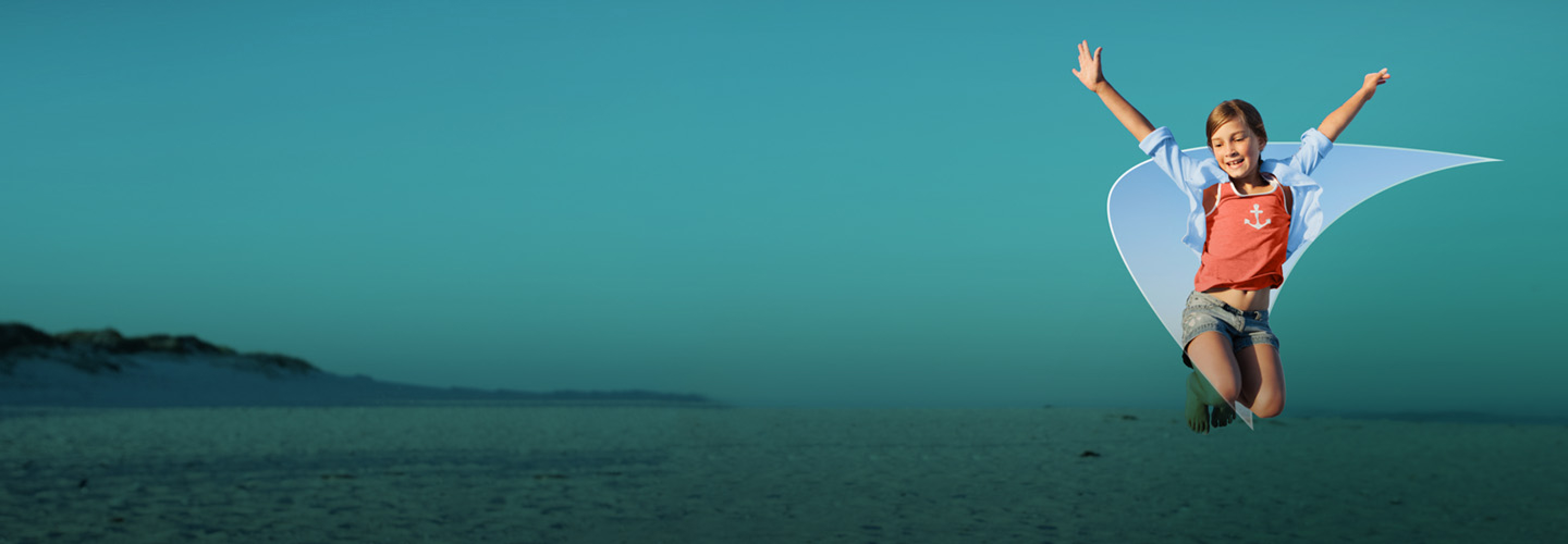 A girl jumping. A liver shape appears behind her.