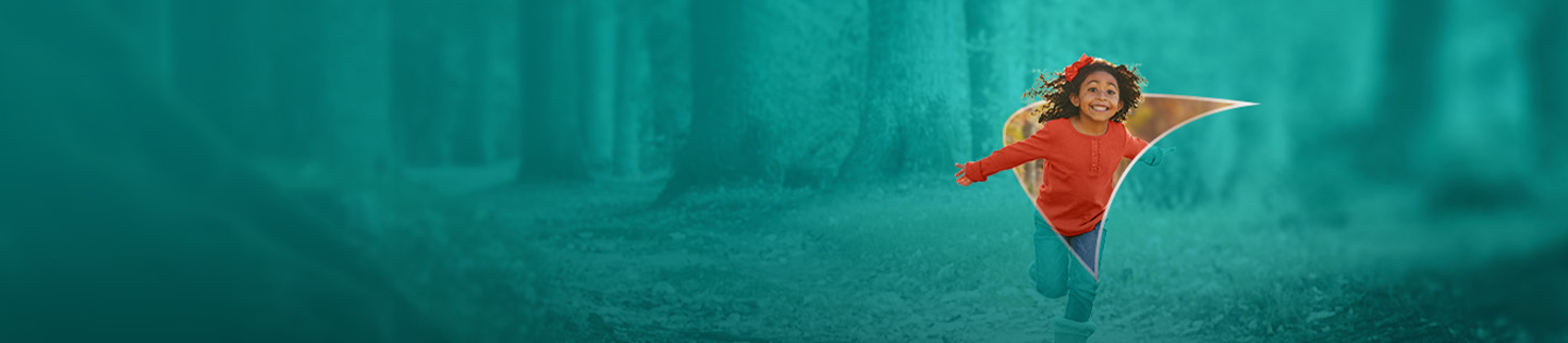 Picture of a child running. A liver shape appears behind her.