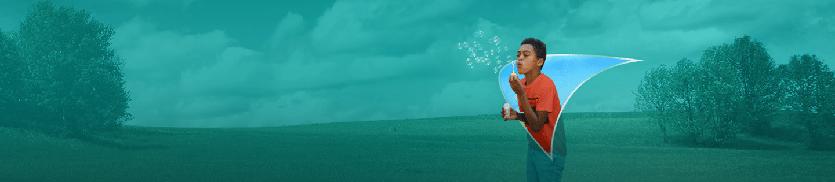 Picture of a child blowing bubbles. A liver shape appears behind him.