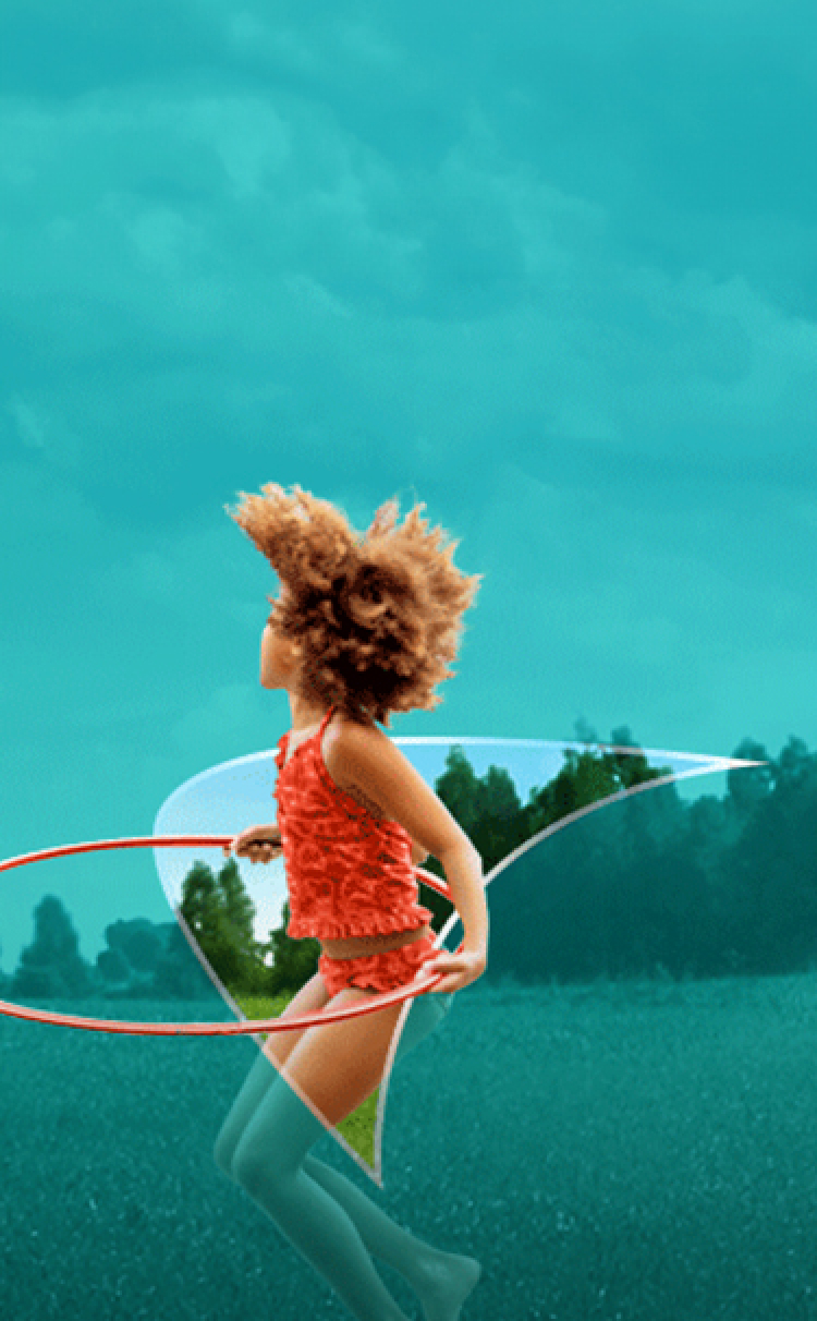 Picture of a young girl playing with a Hula-Hoop. A liver shape appears behind her.