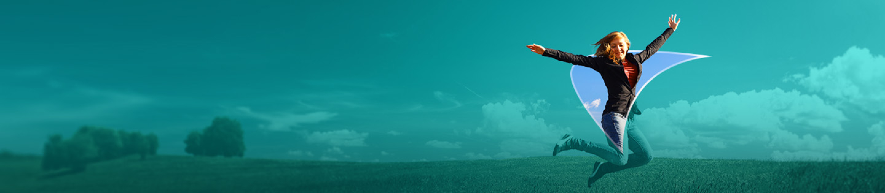 Picture of a girl jumping. A liver shape appears behind her.